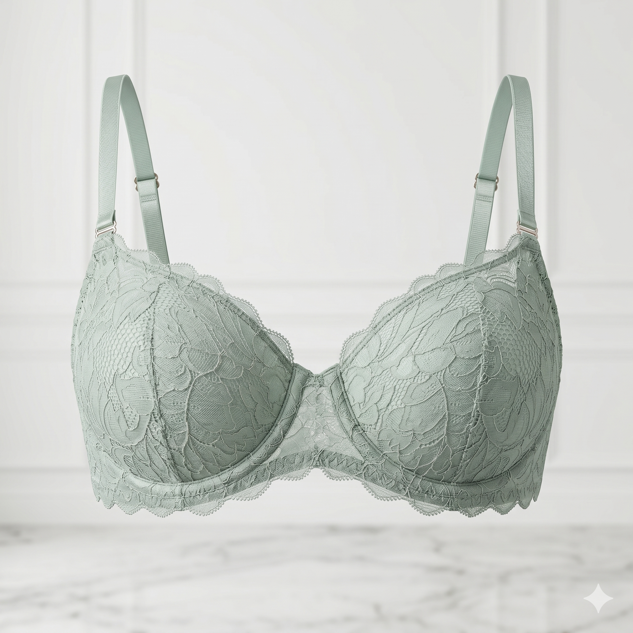 SOUTIEN-GORGE GALBANT EN DENTELLE – VERT SAUGE PASTEL