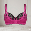 SOUTIEN-GORGE EMBOÎTANT EN SATIN FUCHSIA ET DENTELLE NOIRE