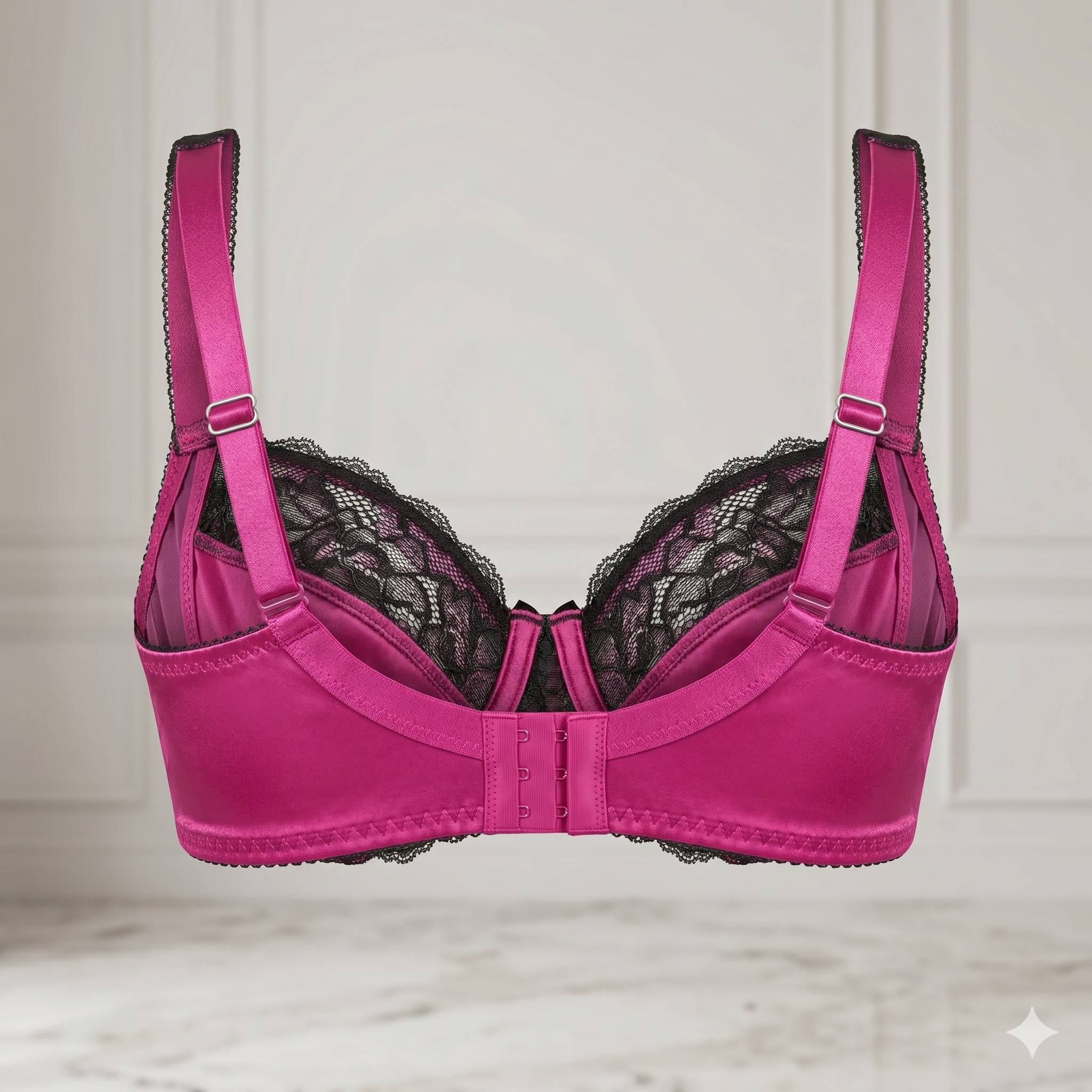SOUTIEN-GORGE EMBOÎTANT EN SATIN FUCHSIA ET DENTELLE NOIRE
