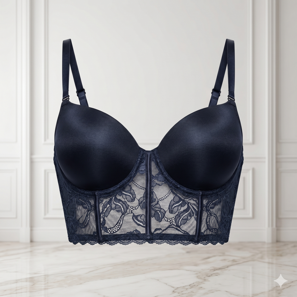 SOUTIEN-GORGE LONGLINE EN DENTELLE SCULPTANTE – NOIR NUIT