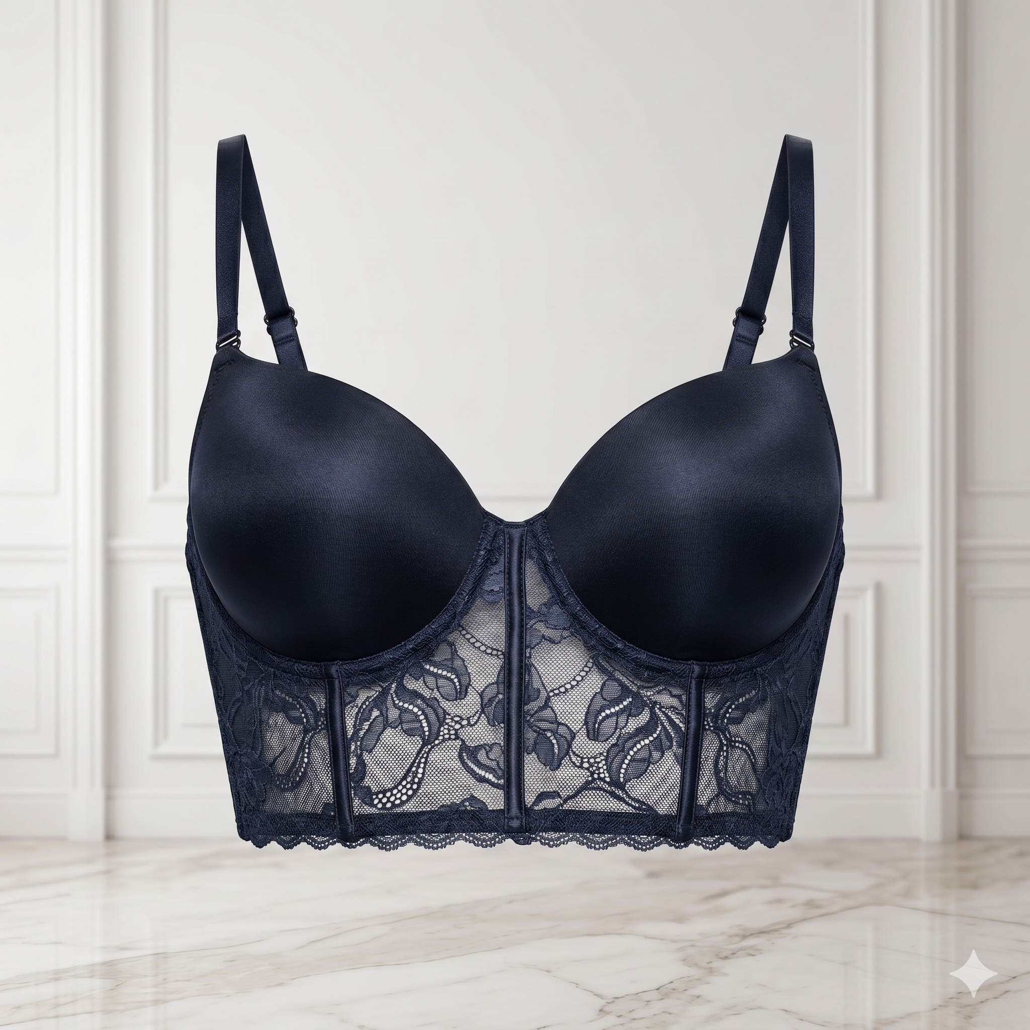 SOUTIEN-GORGE LONGLINE EN DENTELLE SCULPTANTE – NOIR NUIT