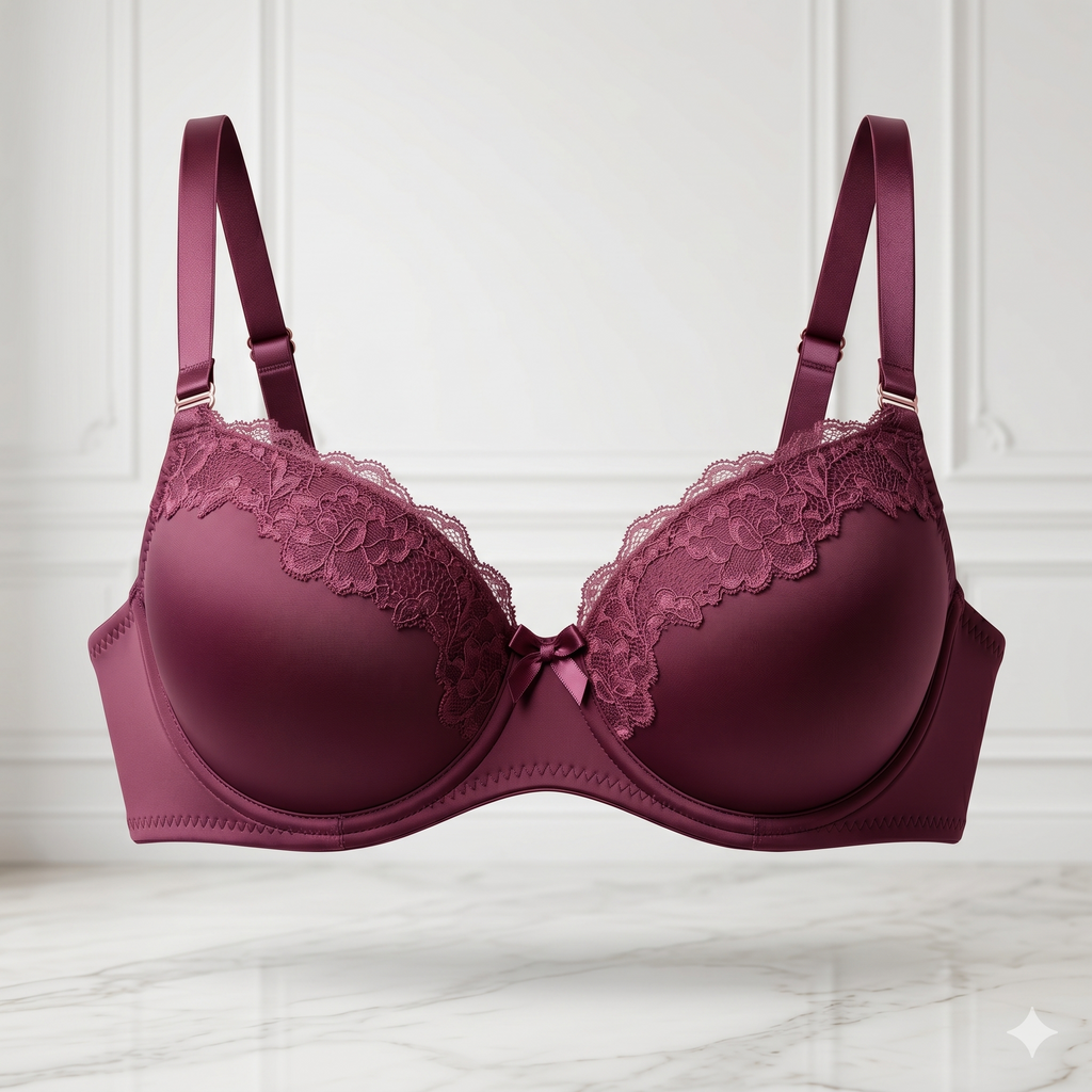 SOUTIEN-GORGE PUSH-UP BORDEAUX À DENTELLE FLORALE