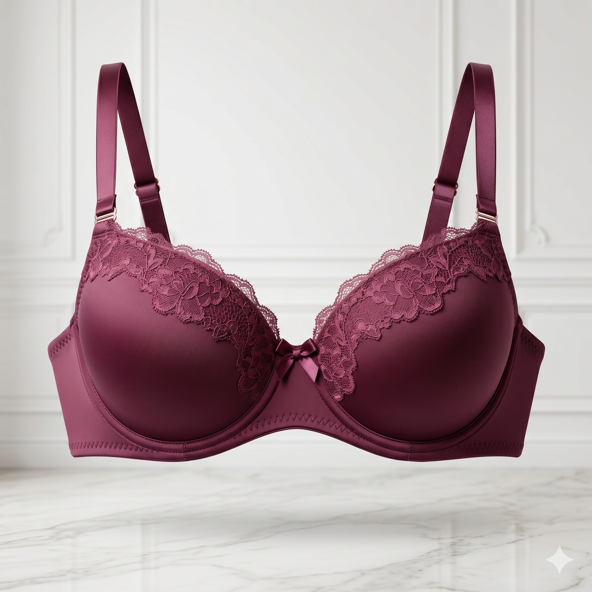 SOUTIEN-GORGE PUSH-UP BORDEAUX À DENTELLE FLORALE