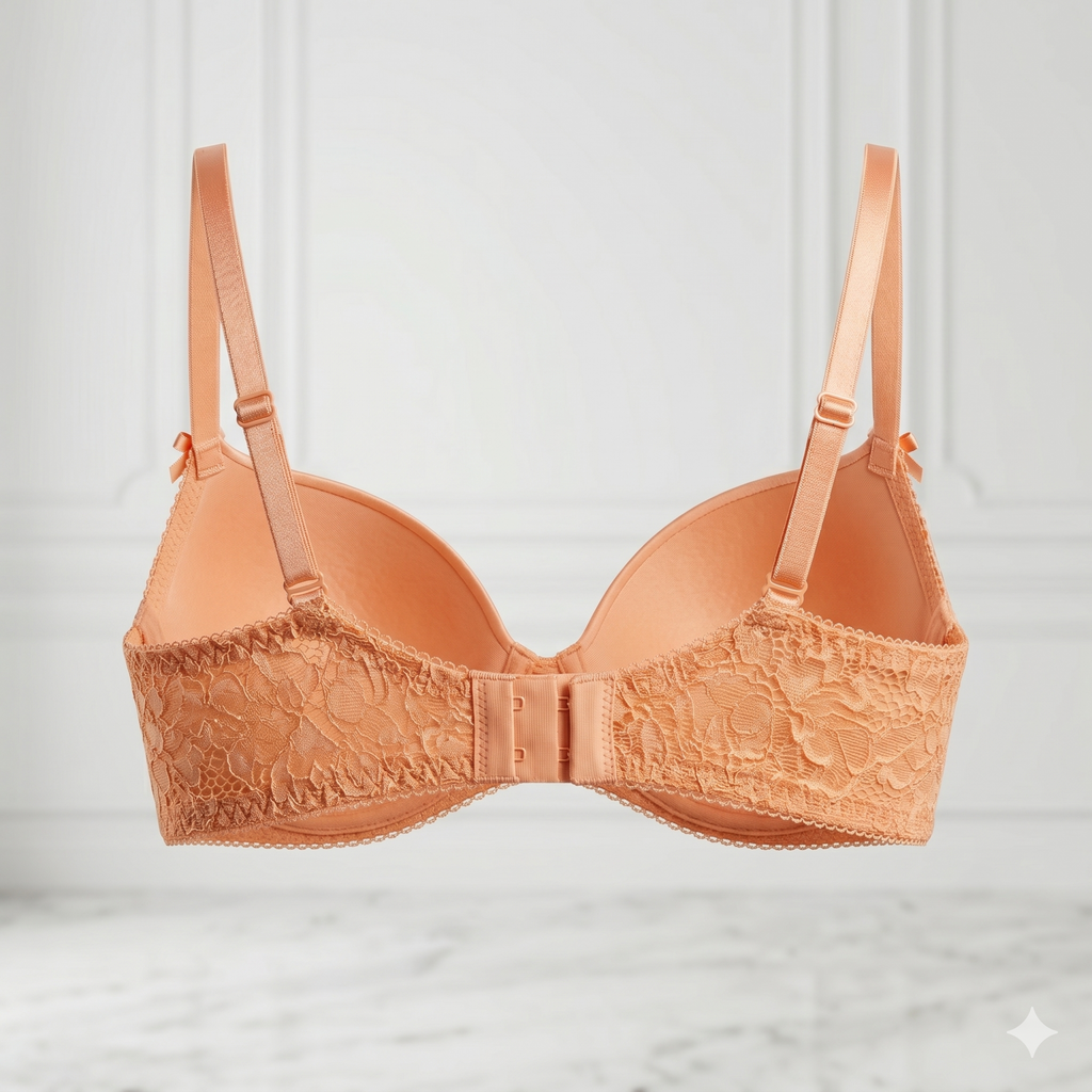 SAUTIEN-GORGE PUSH-UP SATINÉ PÊCHE À DENTELLE FLORALE