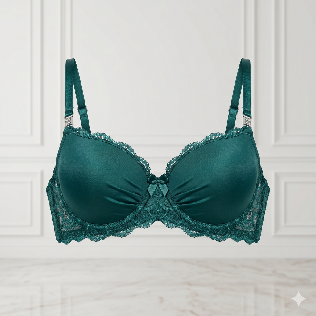 SOUTIEN-GORGE PUSH-UP BALCONNET SATIN & DENTELLE VERT ÉMERAUDE