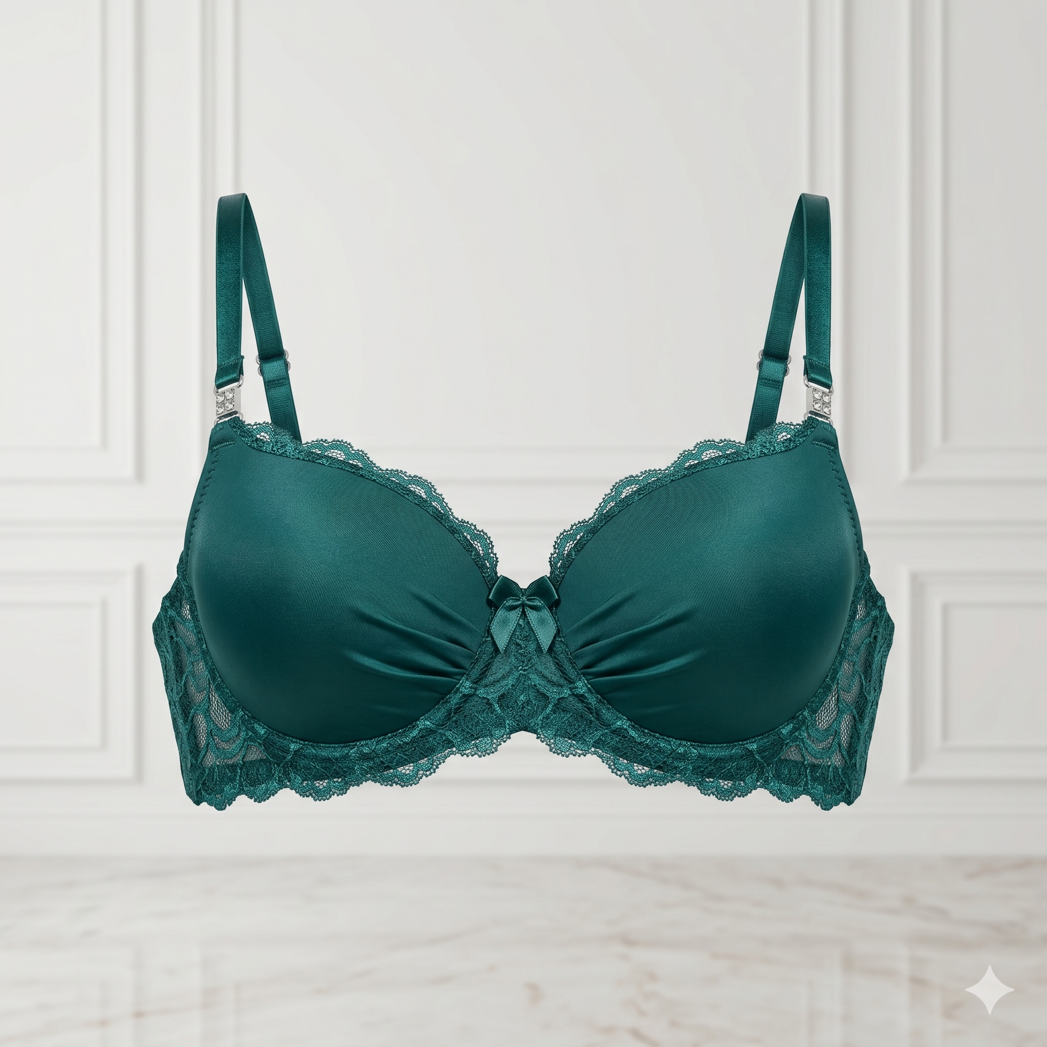 SOUTIEN-GORGE PUSH-UP BALCONNET SATIN & DENTELLE VERT ÉMERAUDE