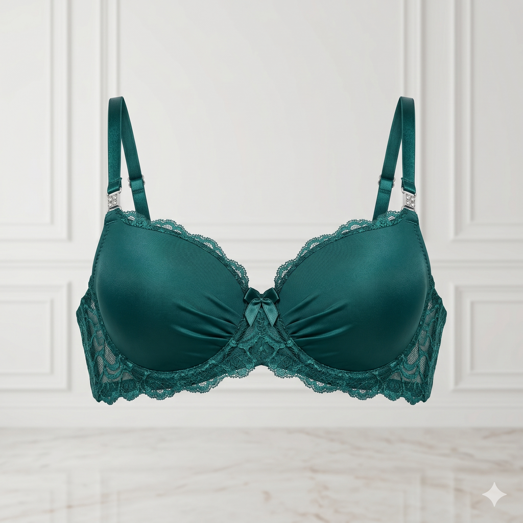 SOUTIEN-GORGE PUSH-UP BALCONNET SATIN & DENTELLE VERT ÉMERAUDE
