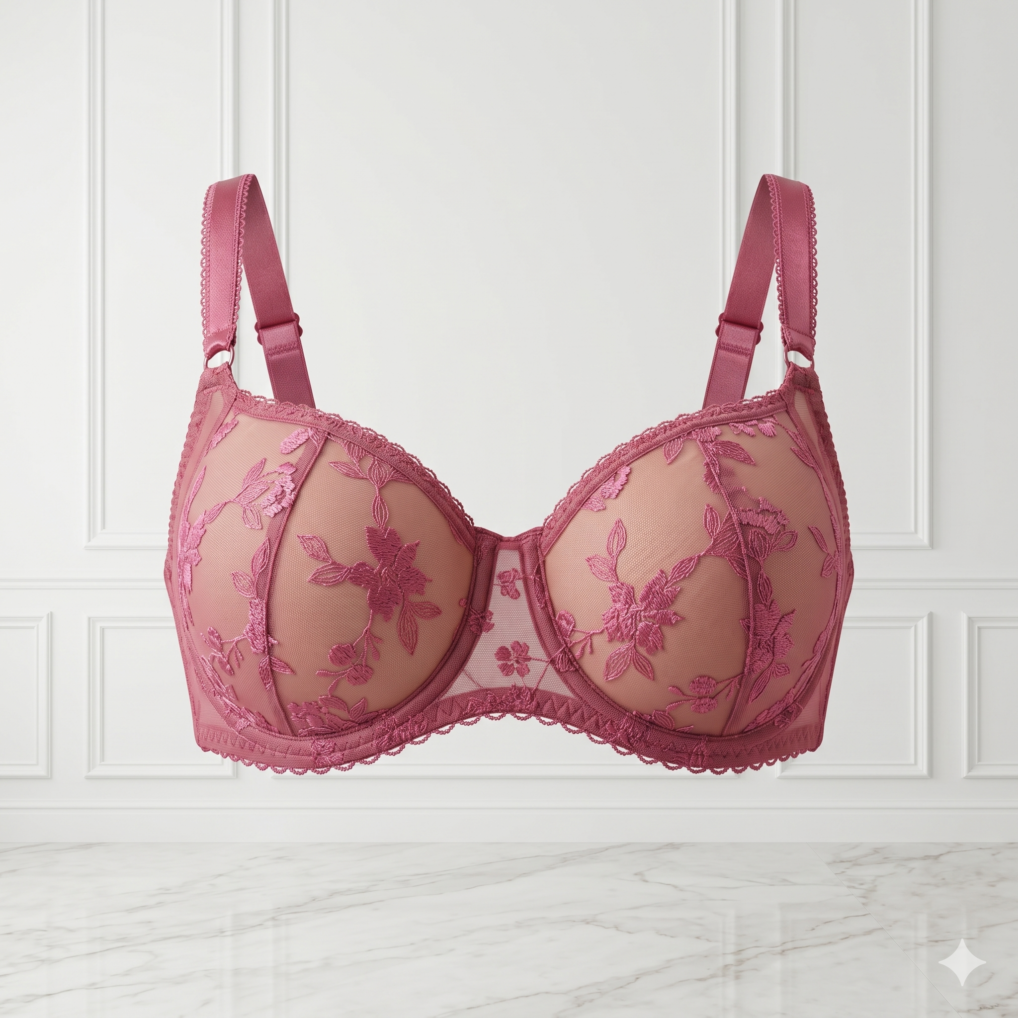 SOUTIEN-GORGE EMBOÎTANT BRODÉ VIEUX ROSE À ARMATURES